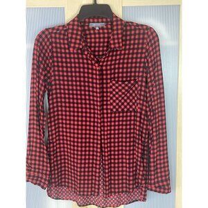 Be Cool‎ Womens Button Up Blouse Top Sz S Gingham Casual Colorful Holidays Red